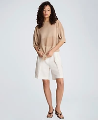 Kenneth Cole Women's Shiny Semi-Sheer Stripe Crewneck Top