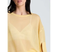 Kenneth Cole Women's Semi-Sheer Crewneck Slit-Sleeve Top