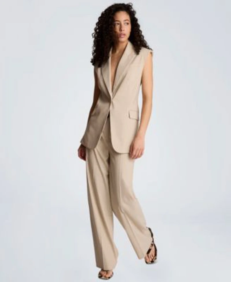 Kenneth Cole Womens Open Back Strap Vest High Rise Wide Leg Pants