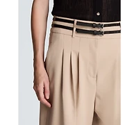 Kenneth Cole Women's High-Rise Double Belt Pleated Shorts