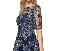 Eliza J Women's Elbow-Sleeve Illusion Yoke Short Dress