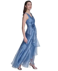 Eliza J Women's Sleeveless V-Neck Ruffle Gown