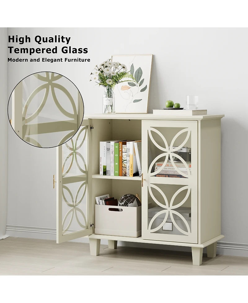 Freestanding Storage Cabinet With Tempered Glass Door