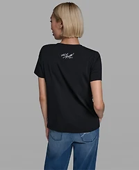 Karl Lagerfeld Paris Women's Short-Sleeve Striped Logo T-Shirt