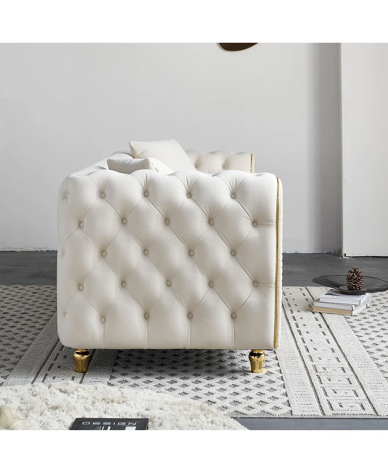 Streamdale Furniture 86" Beige Tufted Sofa with Toss Pillows