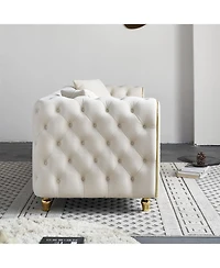 Streamdale Furniture 86" Beige Tufted Sofa with Toss Pillows