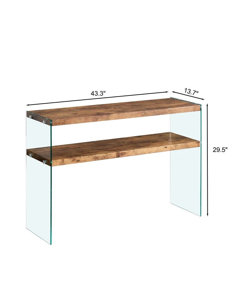 Streamdale Furniture Streamdale Mdf Console Table, Big Side Table, Walnut Tempered Glass Desk, Entry Table