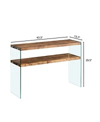 Streamdale Furniture Streamdale Mdf Console Table, Big Side Table, Walnut Tempered Glass Desk, Entry Table