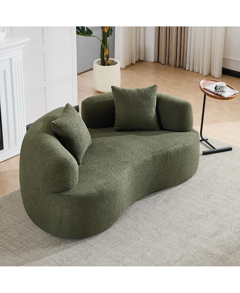 Streamdale Furniture Green Curved Loveseat Sofa - Teddy Velvet, No-Assembly, 350 lbs Capacity