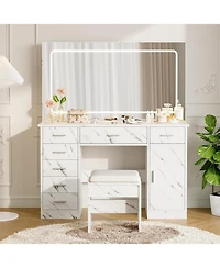 gaomon Makeup Vanity Desk with Large Lighted Mirror,3 Light Modes, Brightness Adjustable, 7-Drawer Dressing Table with Hairdryer Holder