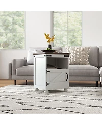 Homcom Farmhouse Side Table, End Table with Open Shelf and Cupboard,