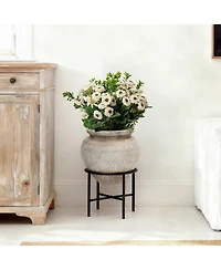LuxenHome 21" Tall MgO Planter with Metal Stand, Rustic Pot for Indoor or Outdoor Use