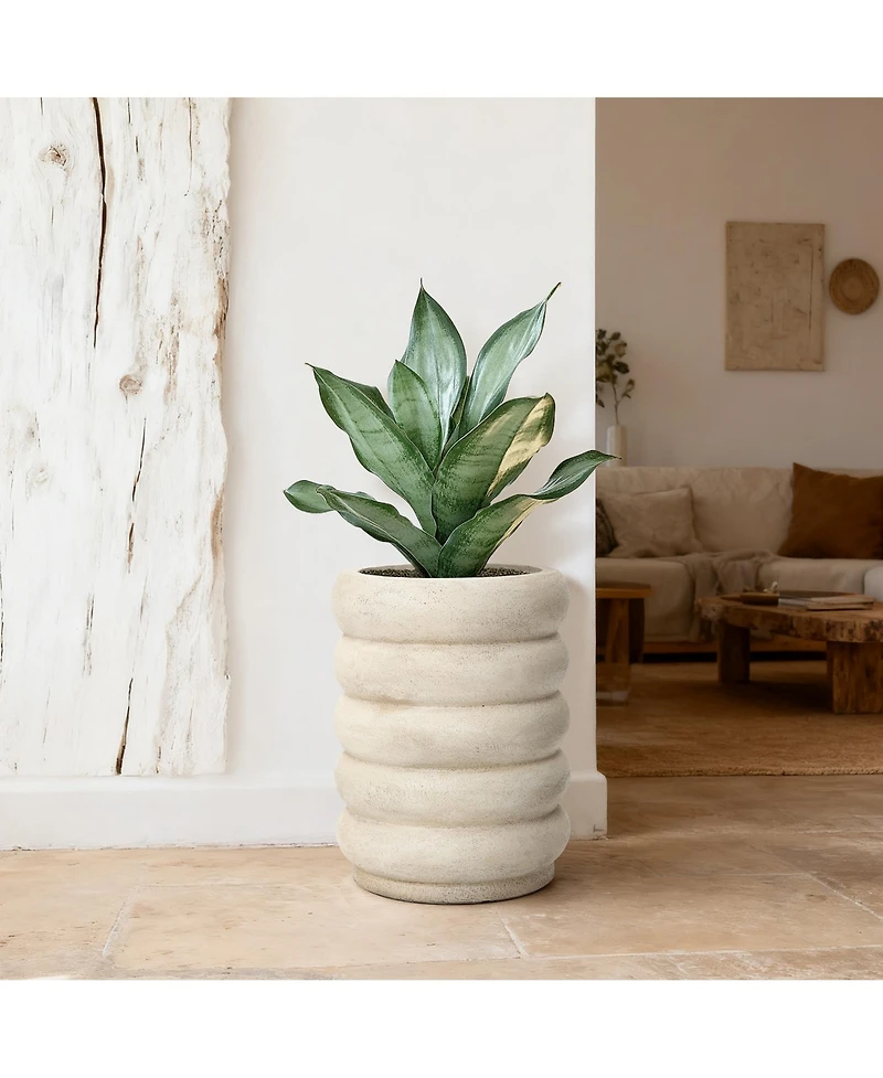 LuxenHome 23" Tall Planter Pot, Beige Large Plant Pot with Drainage Hole and Rubber Plug, Modern Floor Pot for Plants for Home Garden Patio