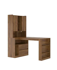 Streamdale Furniture L-Shaped Desk with Drawers, Led Light, Bookshelf, Modern Corner Desk