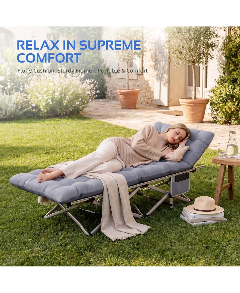 Sugift 4-Position Adjustable Folding Bed, Lounge Chair & Camping Cot with Pillow and Thick Mattress