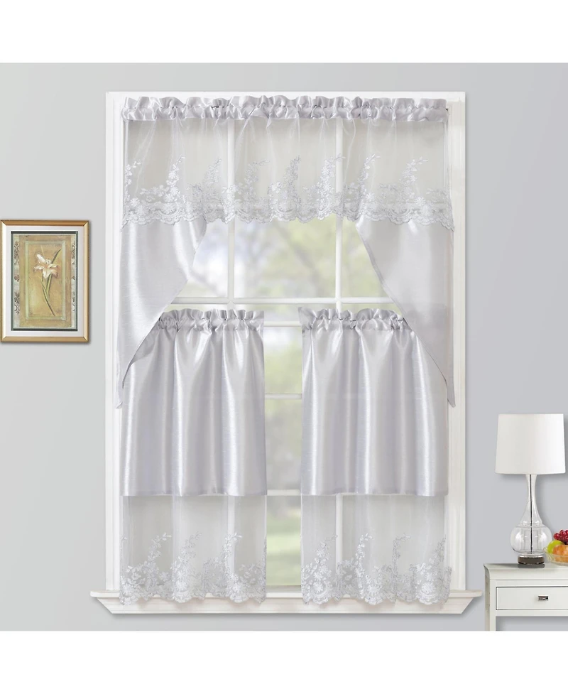 Rt Designers Collection Polyester Bethany Embroidered 3 Piece Kitchen Curtains Tier & Swag Set