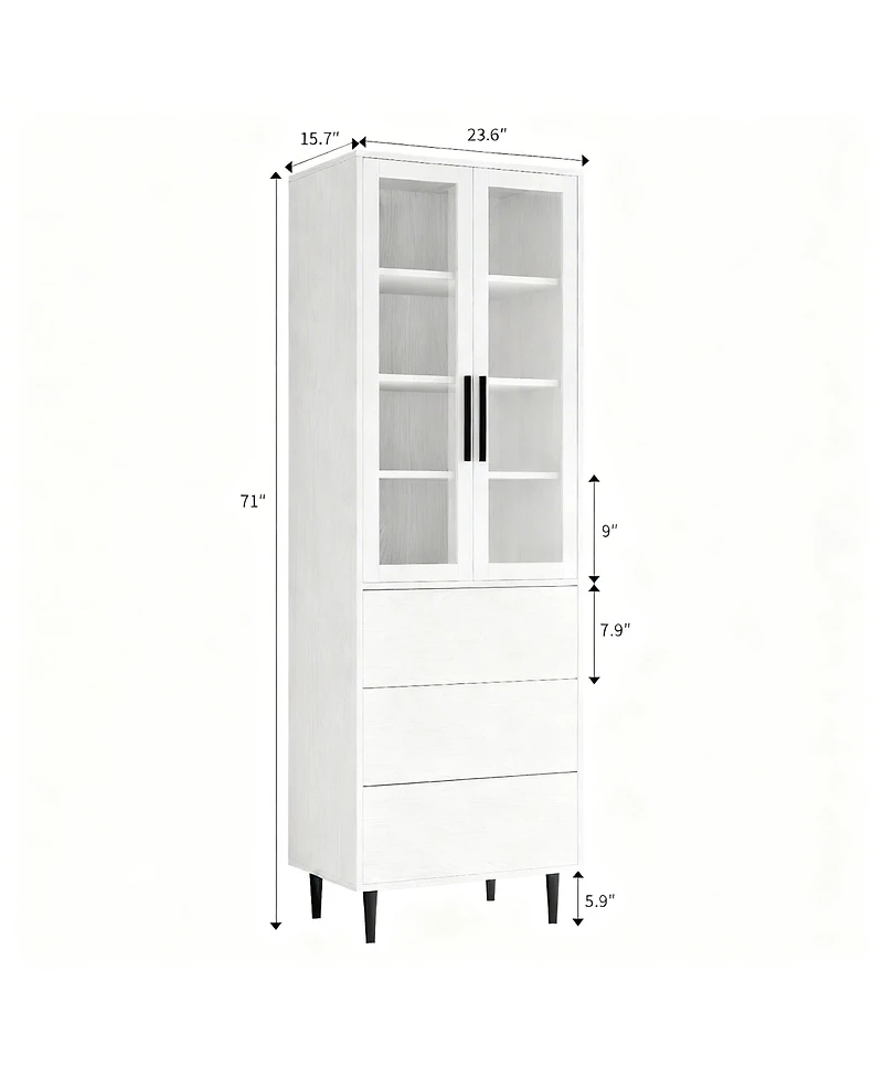 Yigii 70.9" Glass Door Bookshelf 5-Tier Display Cabinet Narrow Storage Bookcase
