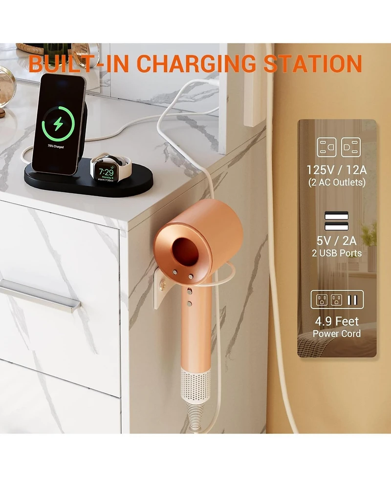 gaomon Dresser Set with Led Lighted Mirror and Built-in Power Outlet