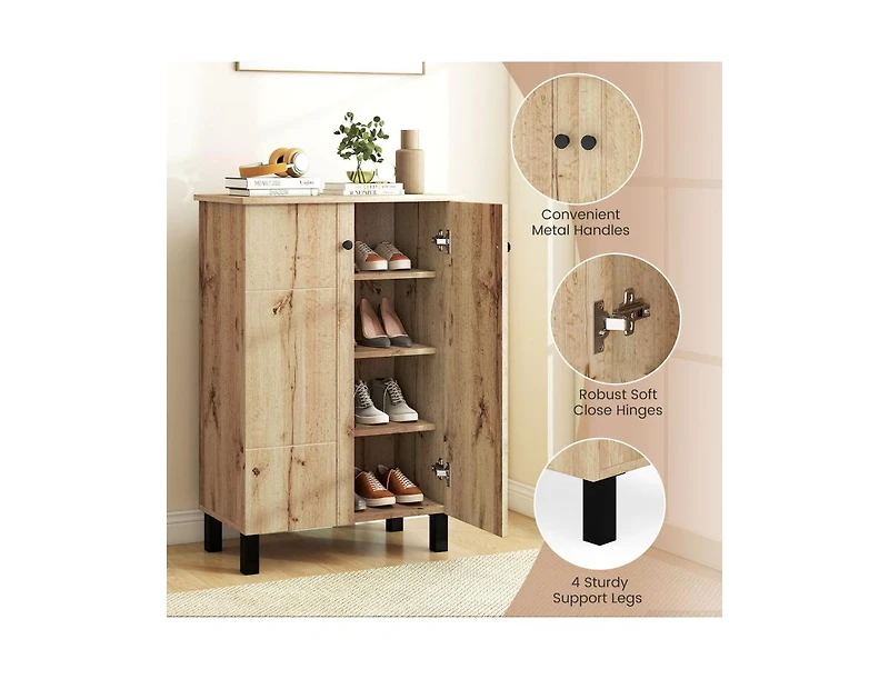 Slickblue 4-Tier Shoe Storage Cabinet with Removable Shelves & Doors