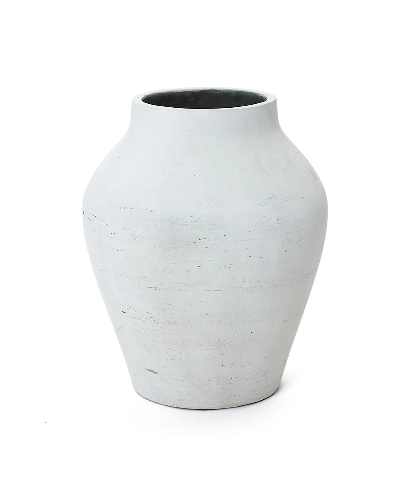 LuxenHome Antique White Cement Vase, 13.4" Tall, Decorative Accent for Tabletops and Open Shelving