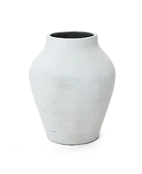 LuxenHome Antique White Cement Vase, 13.4" Tall, Decorative Accent for Tabletops and Open Shelving