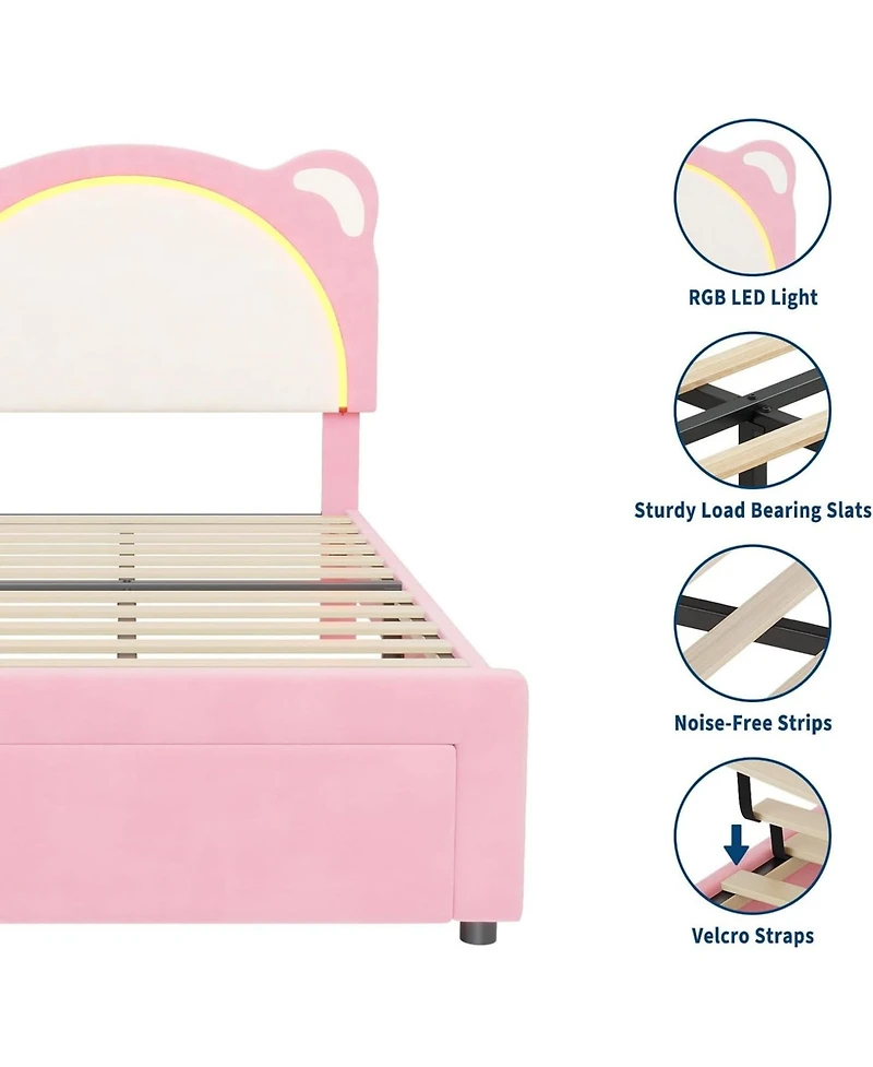 gaomon Bed Frame Adjustable Led Headboard Storage Drawer Wooden Slats No Box Spring