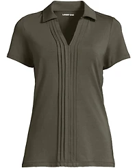 Lands' End Women's Short Sleeve Lightweight Jersey Pintuck Open Collar Polo
