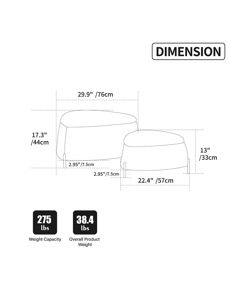 Rainsken Triangle Storage Ottoman Set of 2, Faux Fur Footrest with Metal Legs, Reversible Lid for Living Room, Bedroom, Entryway