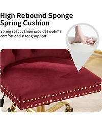 Rainsken Velvet Upholstered Office Chair, Tufted Button Desk Chair, Adjustable Swivel Computer Chair with Metal Base, Nailhead for Home Office