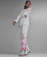 Karl Lagerfeld Paris Petite Notch Lapel Collar Blazer Mid Rise Floral Print Pants