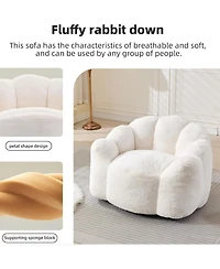 Rainsken Large Bean Bag Chair, Faux Fur Reading Sofa Chair with Petal Backrest and Pull Ring, Oversize Reading Chair for Bedroom