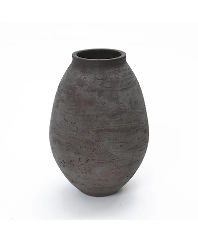 LuxenHome Antique Brown Cement Vase,Tall Rustic Home Accent for Tabletops and Open Shelving