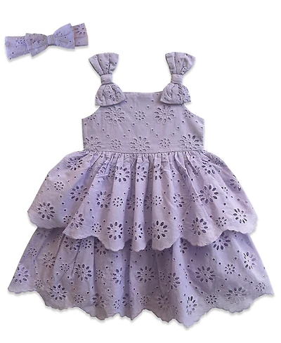 Blueberi Boulevard Baby Girls' Eyelet Dress with Headband
