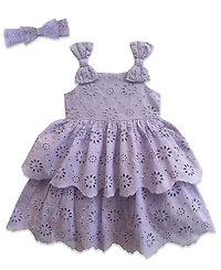 Blueberi Boulevard Baby Girls' Eyelet Dress with Headband