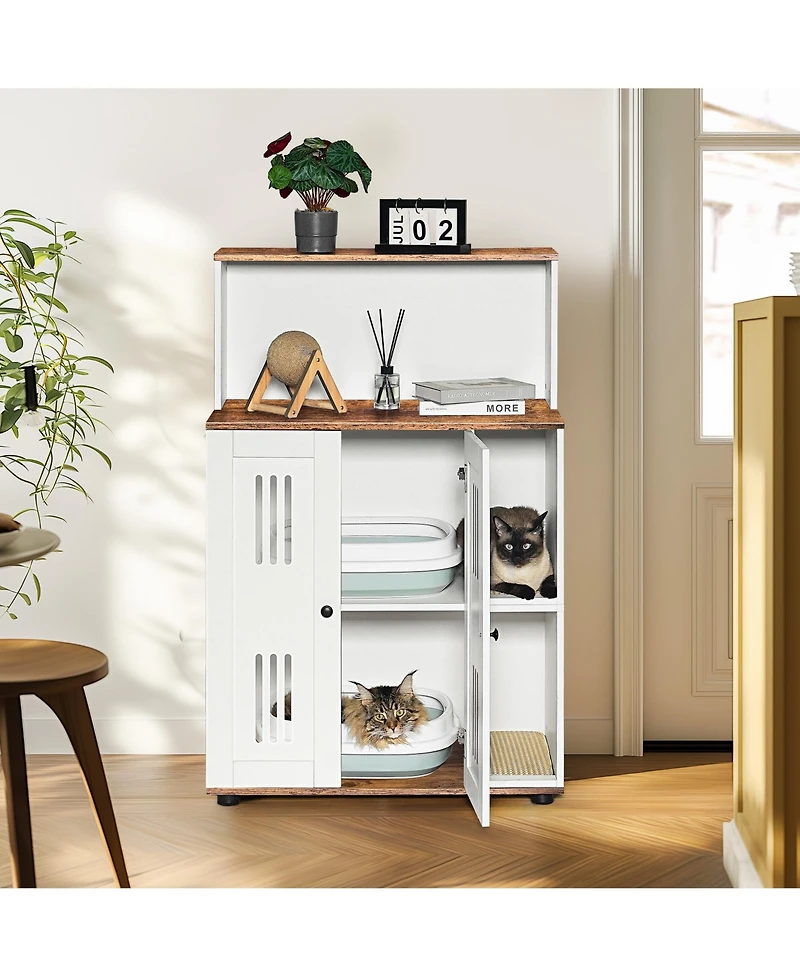 Aostirmotor Double Cat Litter Box Enclosure – Hidden 2-Cat Furniture, Side Cabinet & Washroom