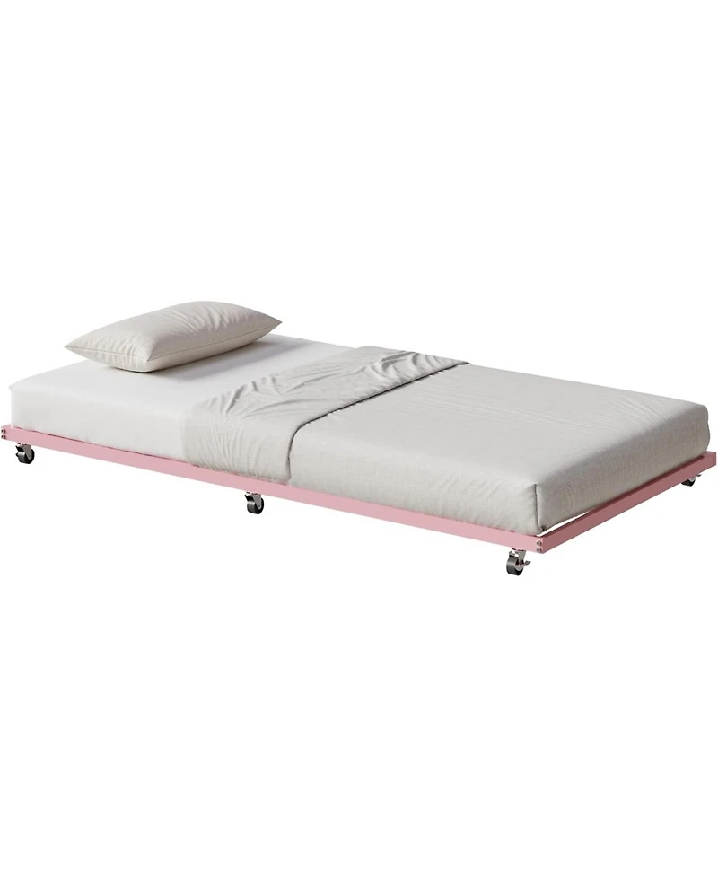 gaomon Twin Size Metal Roll-Out Trundle Bed Frame with Wheels, Steel Slat Support, Space-Saving Guest Bed Solution
