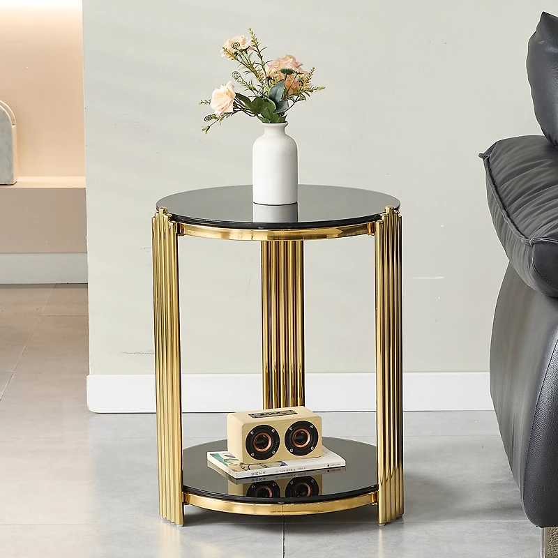 Streamdale Furniture Modern End Table with Glass & Gold Frame