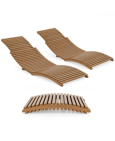 Gymax Outdoor Folding Teak Wood Chaise Lounge Chair w/Curved Lying Area