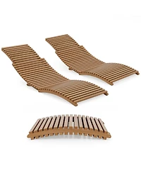 Gymax Outdoor Folding Teak Wood Chaise Lounge Chair w/Curved Lying Area