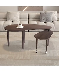 Rainsken 360° Rotatable Coffee Table, Nesting Coffee Tables with Swivel Function, Modern Wood Oval Center Table for Living Room