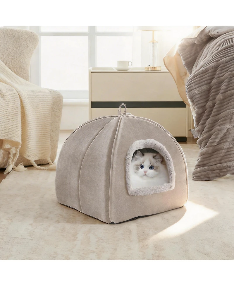 Aronkl Foldable Cat Bed Cave Tent with Removable Washable Pillow Durable Scratch Resistant for Indoor Cats Kittens Pets