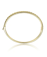 Sterling Silver 14k Yellow Gold Plated with Cubic Zirconia Chain Link Stiff Bangle Bracelet