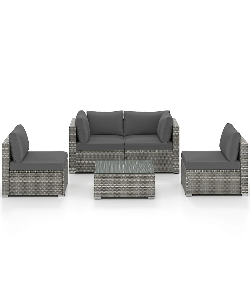 Gymax 5PCS Patio Sectional Sofa Couch Pe Rattan Conversation Set Outdoor