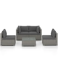 Gymax 5PCS Patio Sectional Sofa Couch Pe Rattan Conversation Set Outdoor