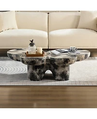 Boyel Living Modern Faux Travertine Coffee Table, Butterfly-Shaped Fiberglass Art Piece for Room & Office