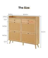 Homfan Shoe Cabinet Storage with 4 Flip Drawers, Rattan Narrow Shoe Rack Cabinet Storage for Entryway Hallway Living Room Closet