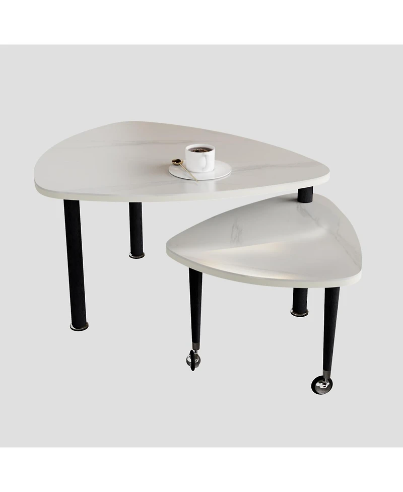 Streamdale Furniture Sintered Stone Rotating Coffee Table with Solid Wood Legs