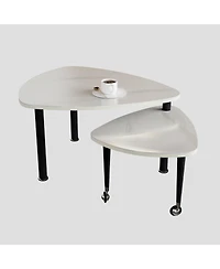 Streamdale Furniture Sintered Stone Rotating Coffee Table with Solid Wood Legs