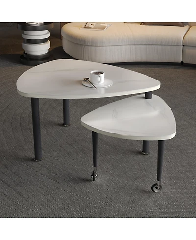 Streamdale Furniture Sintered Stone Rotating Coffee Table with Solid Wood Legs