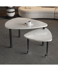 Streamdale Furniture Sintered Stone Rotating Coffee Table with Solid Wood Legs